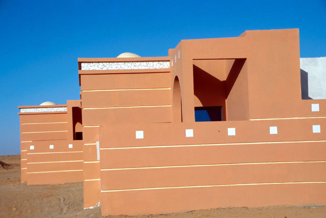 Exterior view showing painted concrete forms