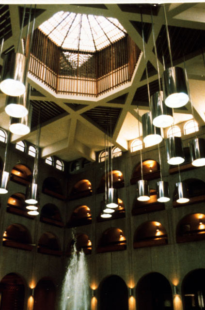 Interior, detail of lighting scheme, looking up