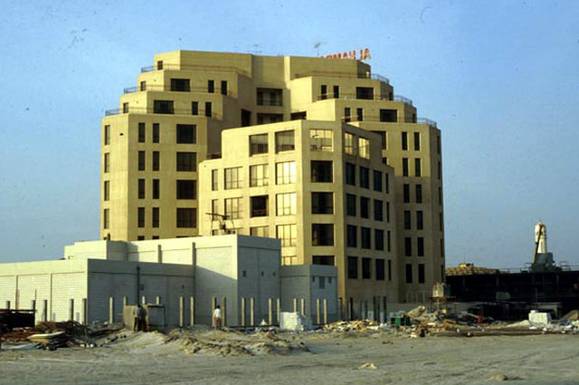 Rear façade, during construction