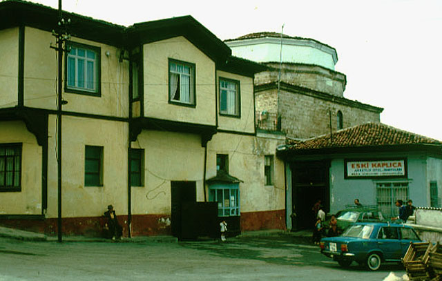 The entrance to Eski Kaplica before renovation in the 1990's when the wooden house on the right and entrance building to the left were demolished