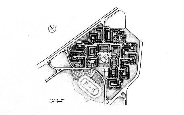 B&W drawing, site plan of neighborhood