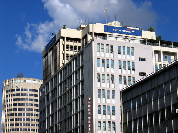 General view, showing Hilton tower (left) behind office buildings