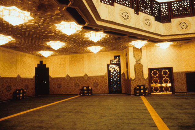 Interior view showing woodwork in prayer hall