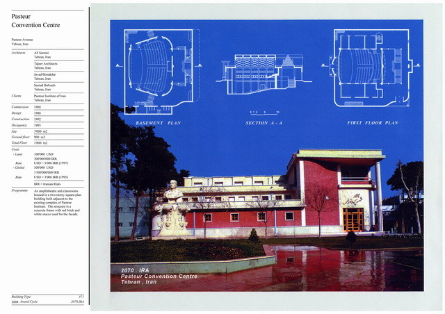Presentation panel with exterior view , floor plans and section drawing