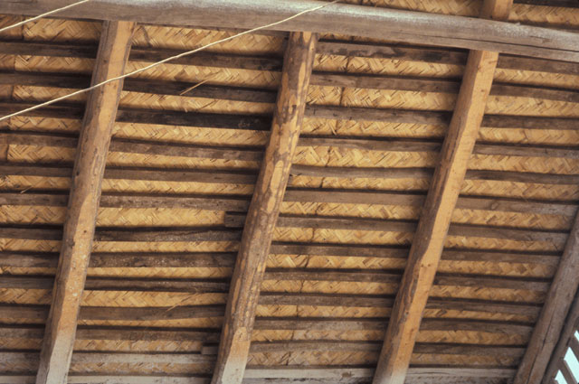 Detail of poplar ceiling beams, woven lateral supports and mud infill
