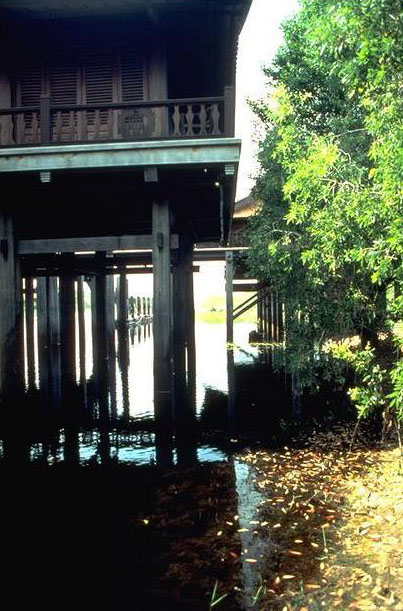 Timber piers constructed from local hardwoods lift the Visitors' Centre above the water
