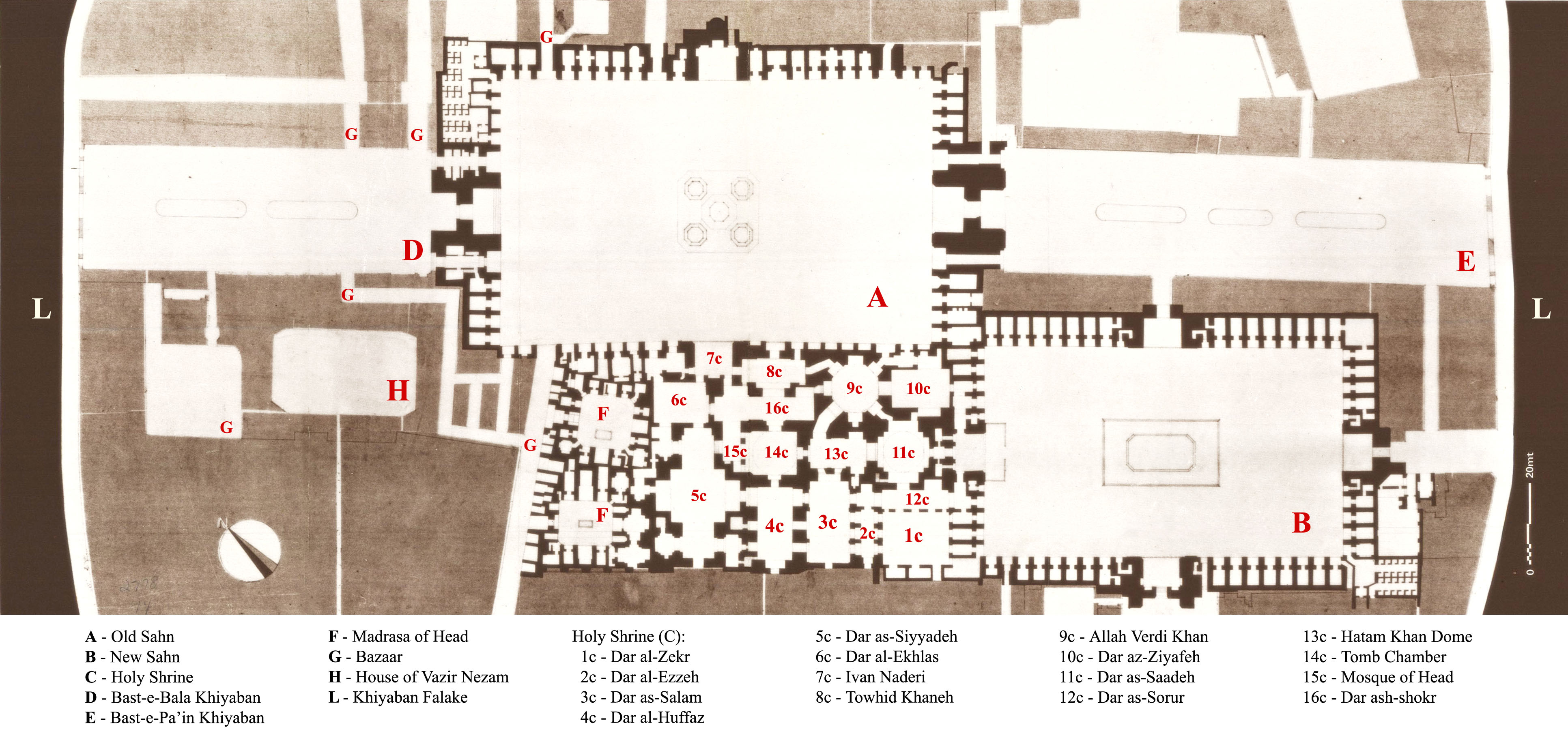 Plan of Imam Reza Shrine Complex (Astan-e Quds), Mashad