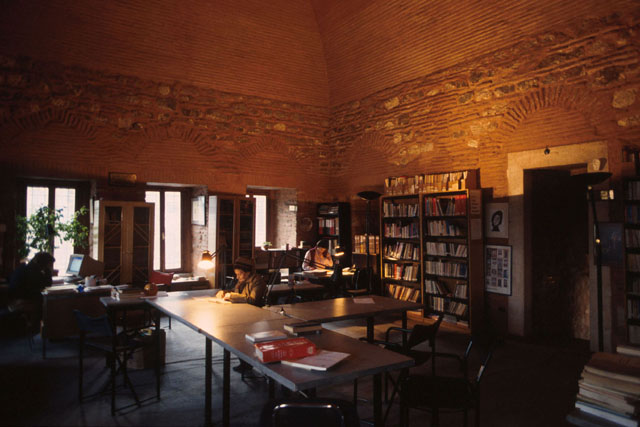 Interior view of library showing brick work