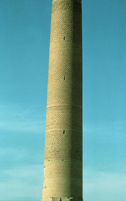 Minaret at Ziar - Detail view of the middle section of the minaret and the brickwork patterns decorating its surface