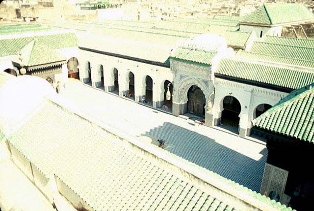 Jami' al-Qarawiyyin - View into courtyard with prayer hall arcade
