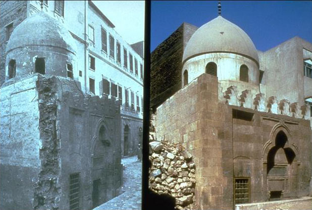Before and after restoration images of the Tomb of Sheik Sinan