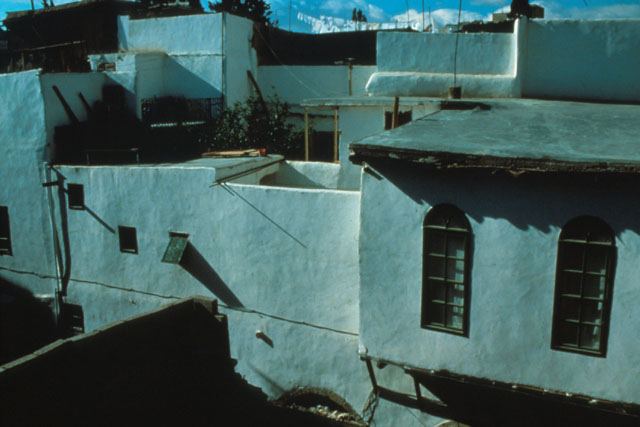 Elevated view showing white washed façades