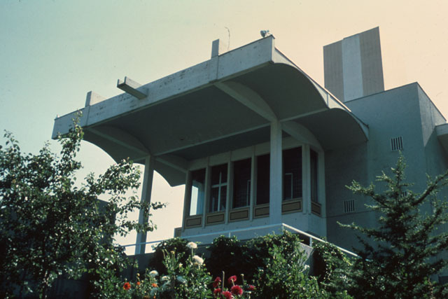 Exterior view showing covered balcony