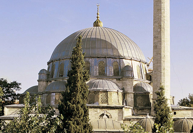 Exterior view from north showing dome and semi-domes
