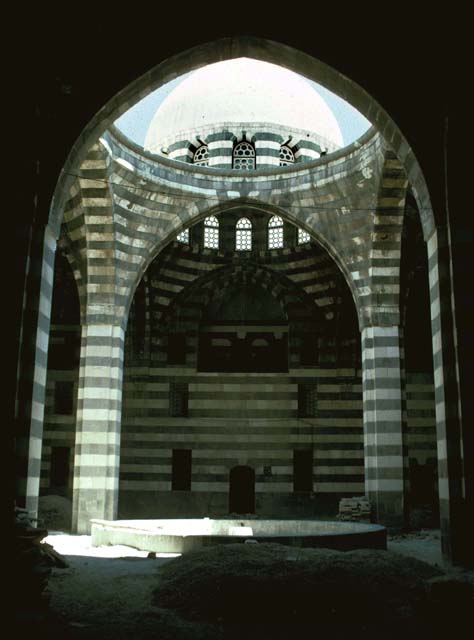 Interior view of the central aisle with the collapsed dome