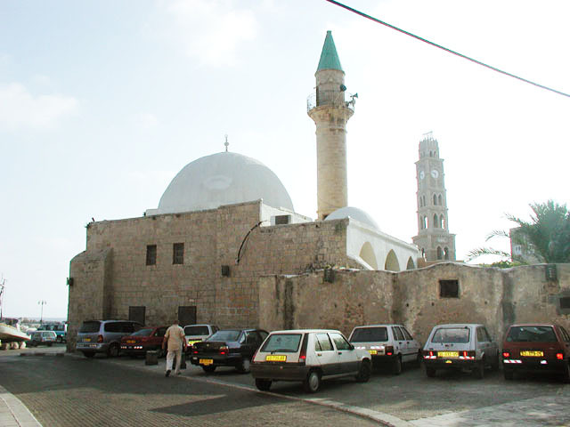 Bahr Mosque in Acre - East façade with Umdan Khan tower in the background