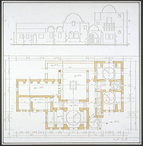 Colour drawing, elevation and plan