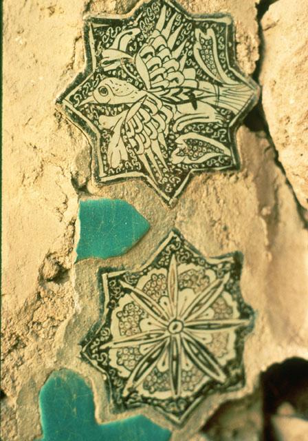 Madrasa Shah Kamaliya - Detail view of star-shaped glazed tiles