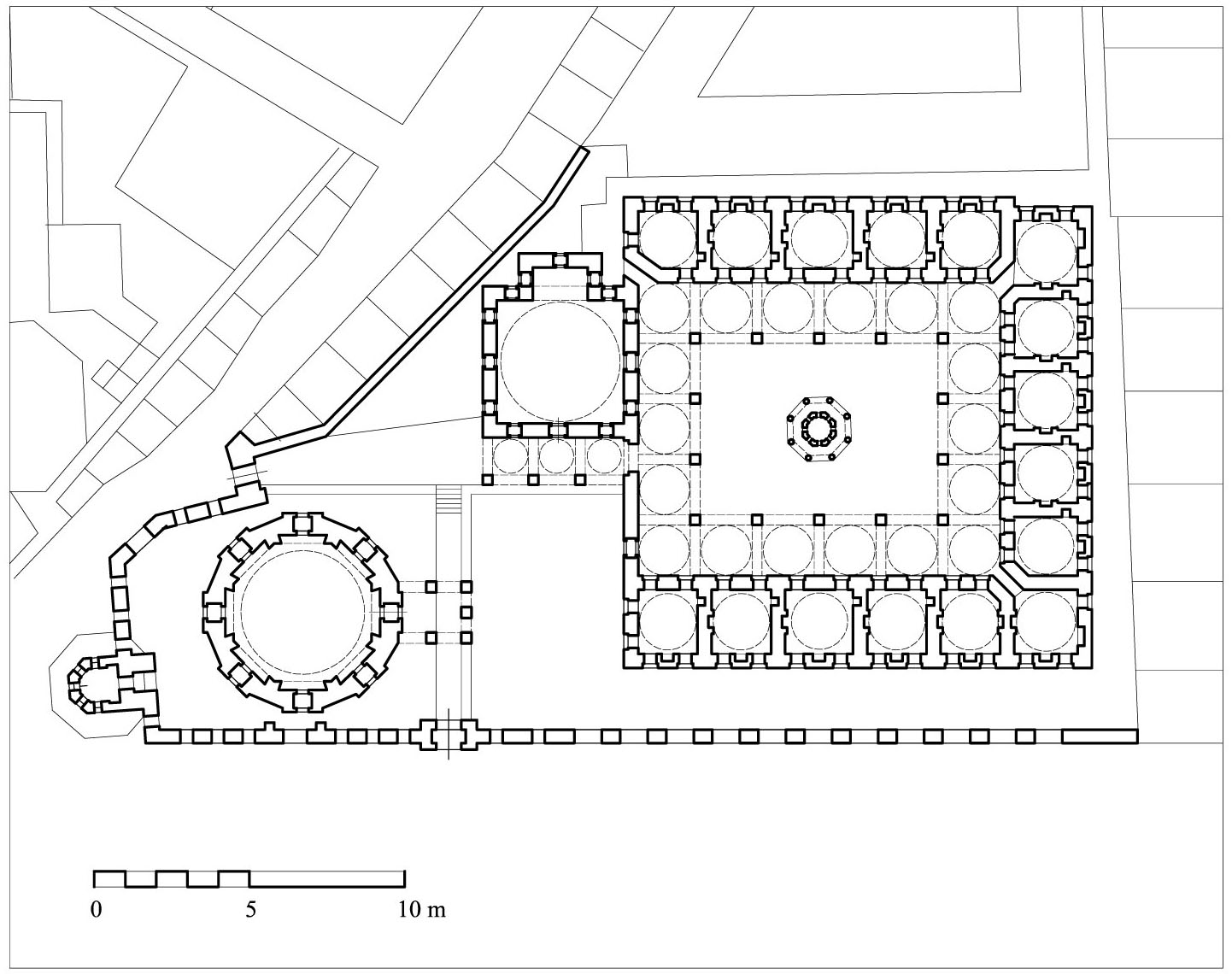 Koca Sinan Pasa Complex - Floor plan of complex. DWG file in AutoCAD 2000 format. Click the download button to download a zipped file containing the .dwg file.