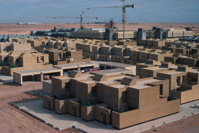 Aerial view showing modular housing complex