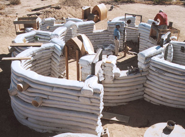 Sandbag Shelters - House under construction