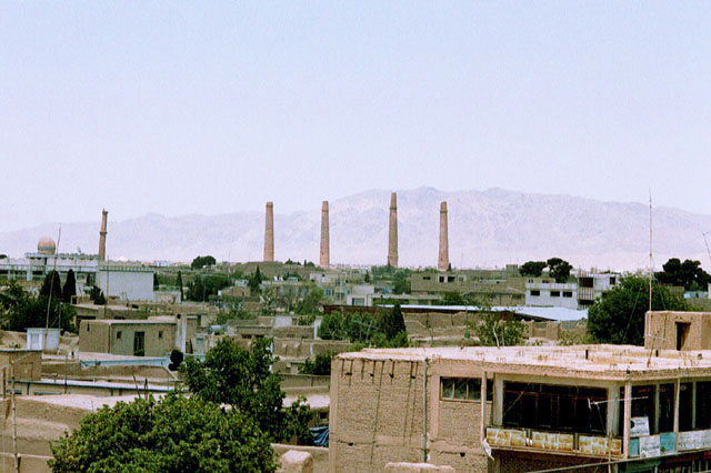 Elevated view of Herat looking southeast, with the Musalla Complex seen in the background
