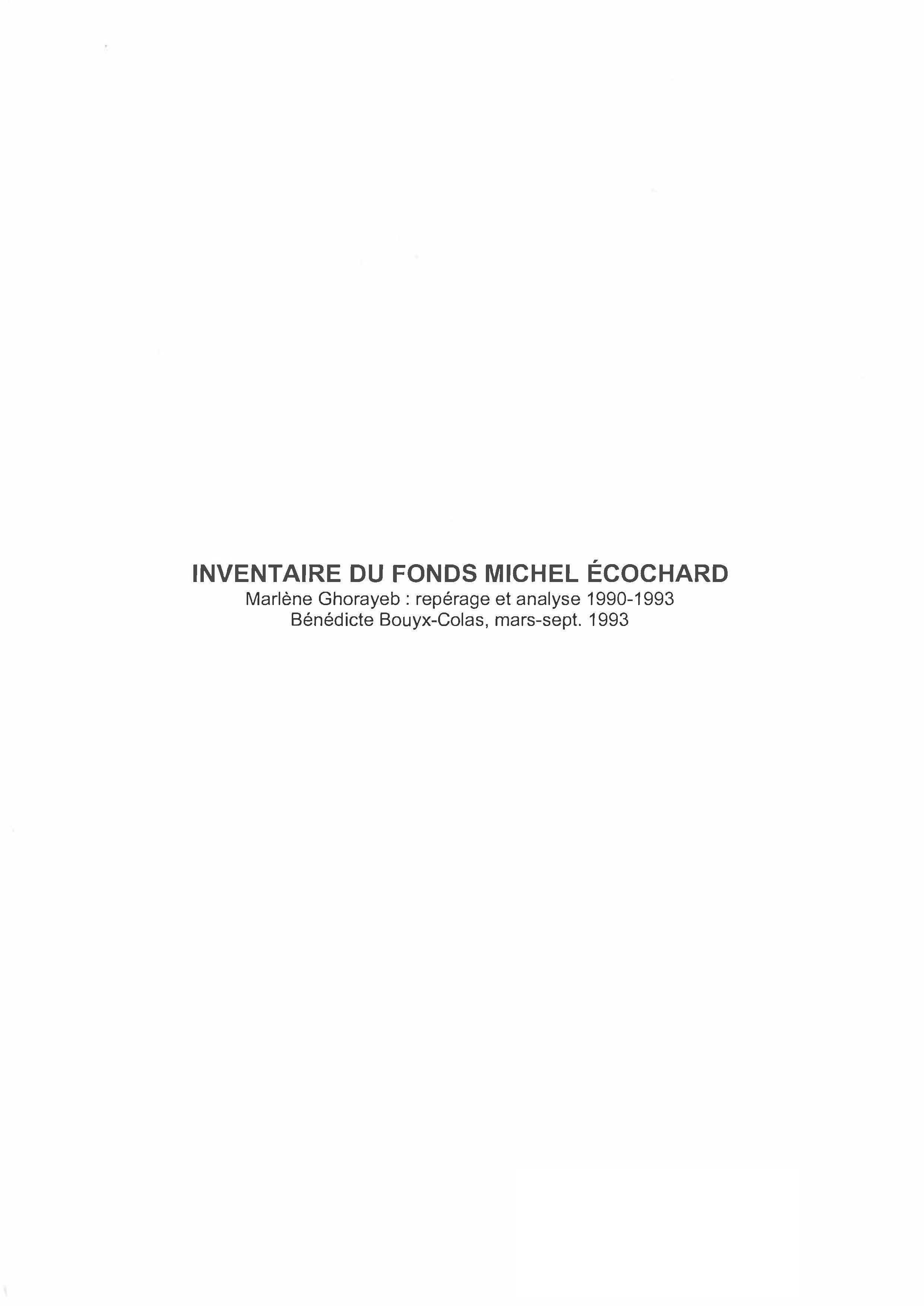 Inventaire du Fonds Michel Écochard