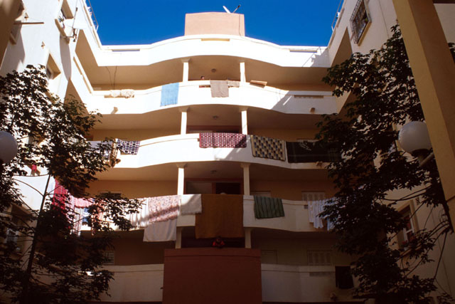 Exterior view form courtyard to upper story balconies