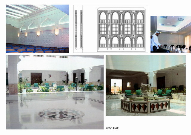 Presentation panel with interior views and elevation detail
