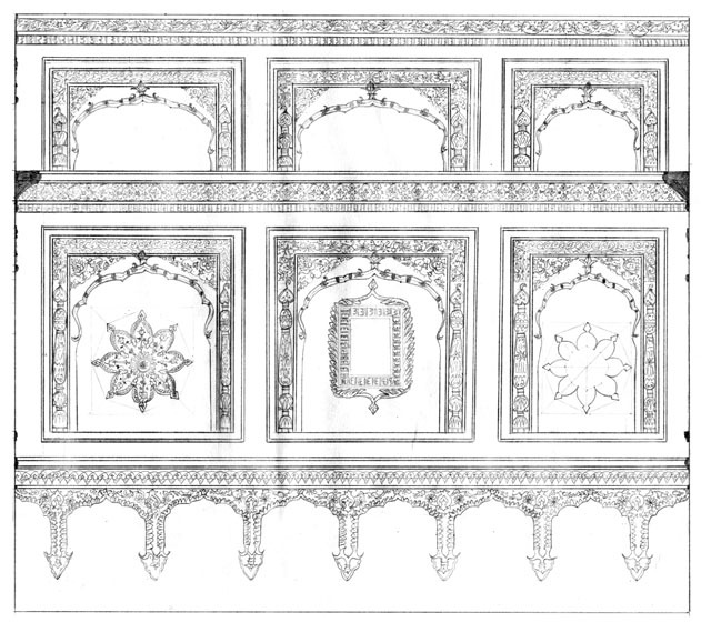 Drawing, detail of plaster niches and moulded decoration, winter room