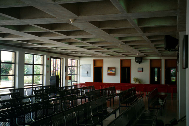 British Deputy High Commission - Interior view, showing concrete structure as seen in ceiling and steel frame windows