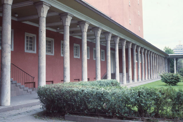 Exterior view of colonnaded walkway
