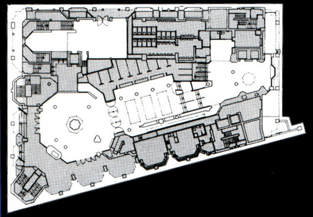 The Ismaili Centre, London - B&W drawing, ground floor plan showing the entrance hall