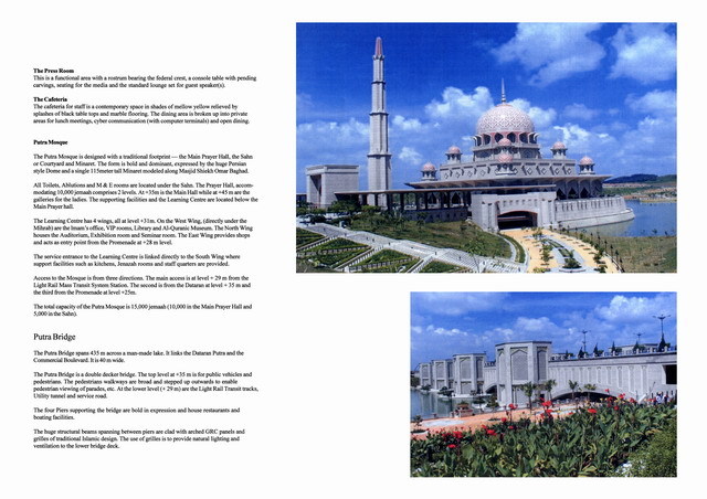 Presentation panel with project description, and views of Putra Mosque and Putra Bridge