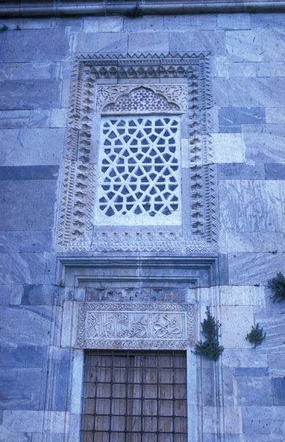 Exterior detail, an upper window of the qibla wall
