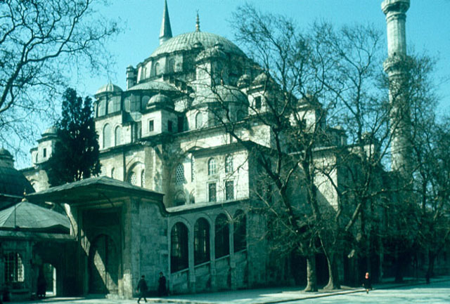 Fatih Camii - Exterior view from east, with the ramp in the foreground that allowed the sultan ascend into the royal lodge on his horse