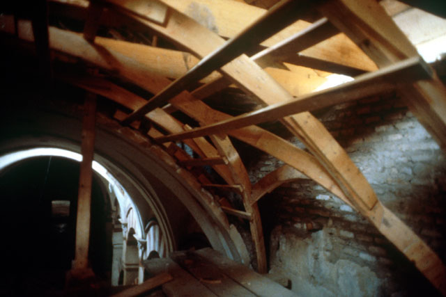 Interior detail showing wood vault