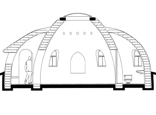Sandbag Shelters - Drawing, section through a sandbag shelter