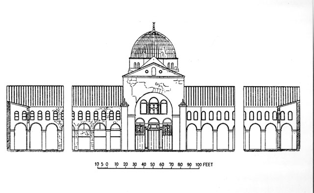 Cross section through courtyard looking south
