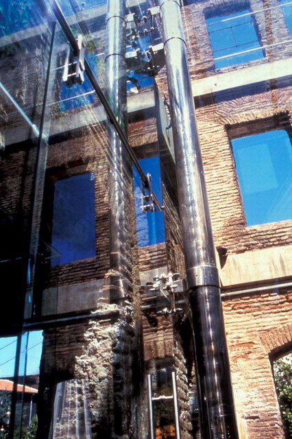 Interior view, showing masonry shell and new steel and glass structure