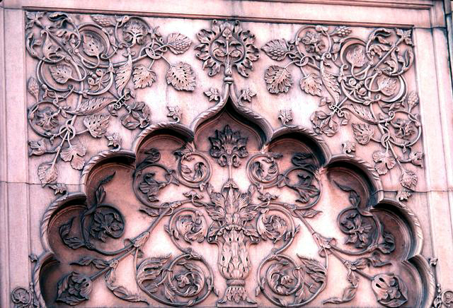 Exterior detail of floral motif in stone