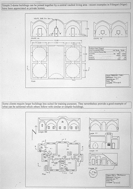 B&W drawing, plans and sections