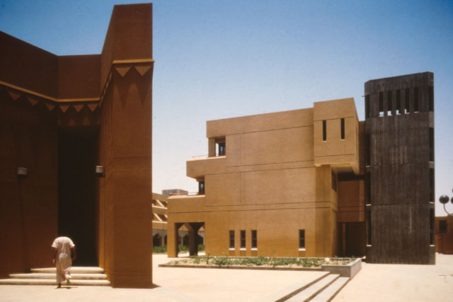 Exterior view showing dynamic placement of buildings