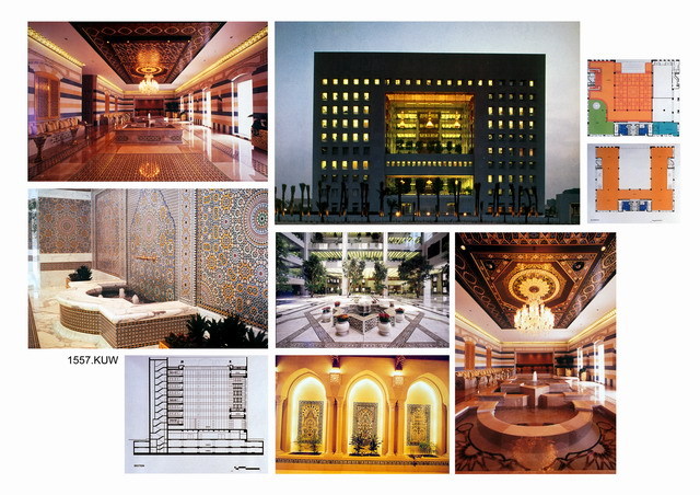 Arab Organization Headquarters - Presentation panel with exterior and interior views, floor plans and section
