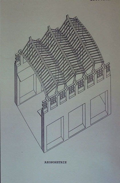 B&amp;W drawing, isometric view of a partially covered passage