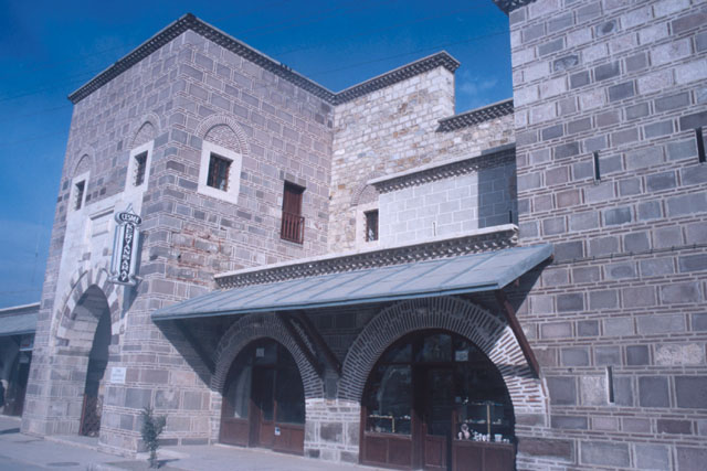 Exterior detail showing stone façade