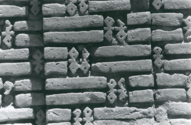 Detail of decorative brickwork in courtyard