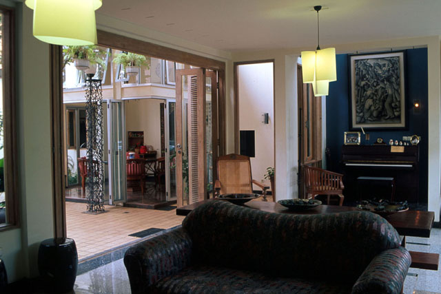 Interior view showing living space open to courtyard