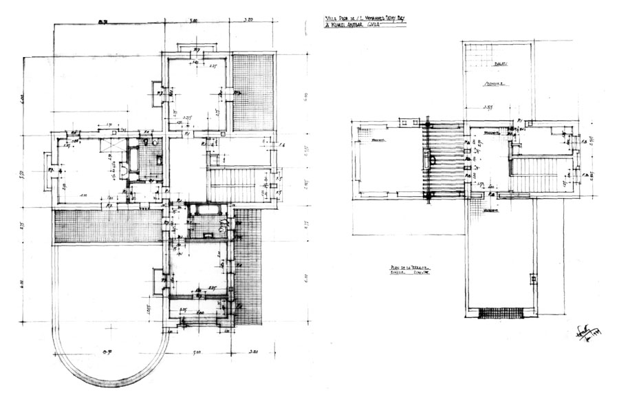 Working drawing: first floor and design drawing: second floor plans