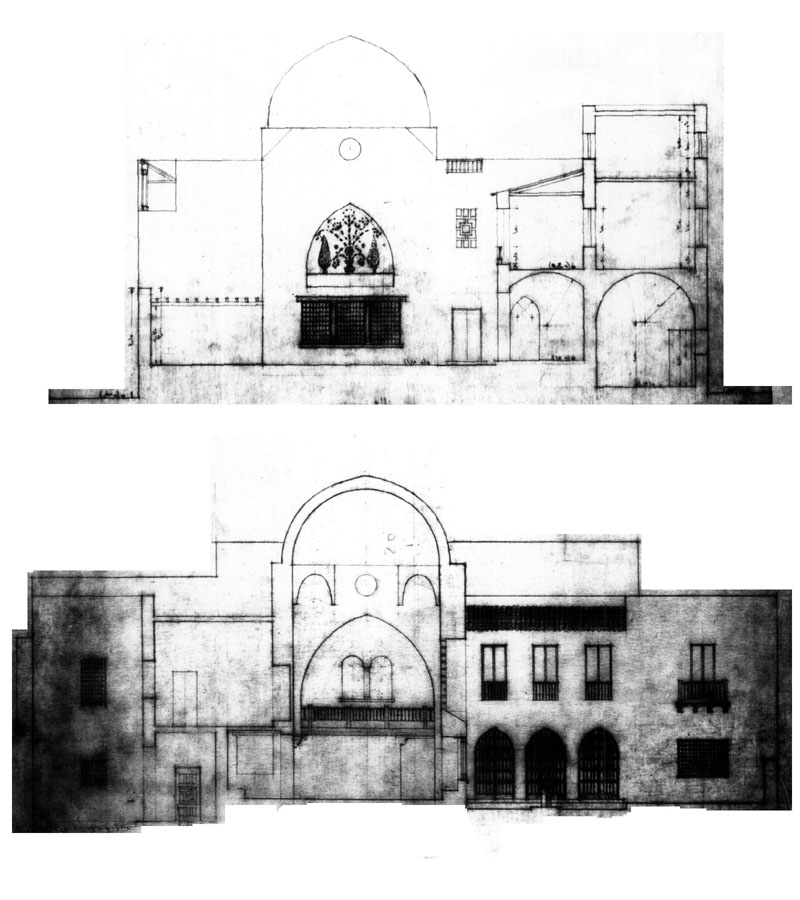 Section, north elevation and section
